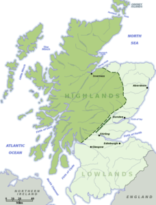 Map showing the boudary between the Scottish Highlands and Lowlands
